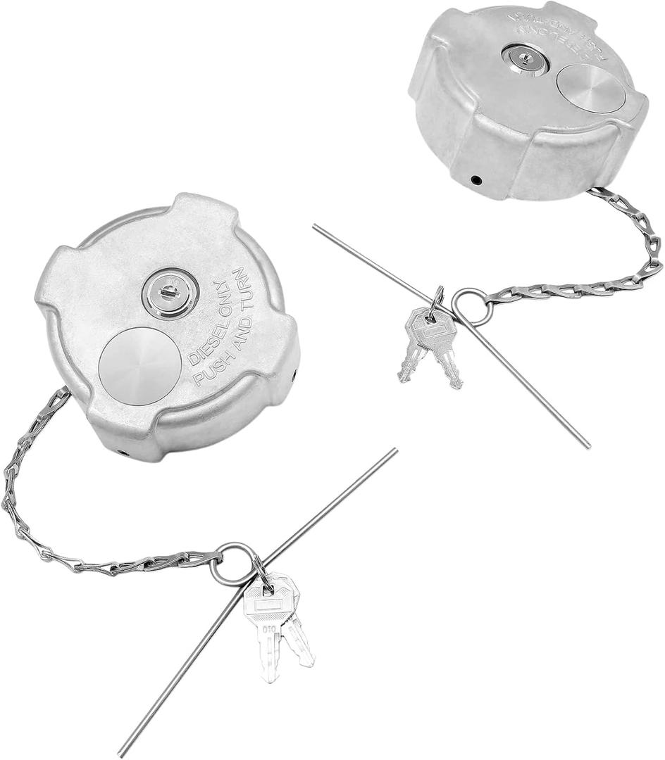 Locking Fuel Cap (2PCS), Compatible with 1996-2018 Freightliner Cascadia Columbia Century Coronado 1/4 Turn Lock Gas Cap, 3In Aluminum Diesel Fuel Tank Cap, W/Keys | 03-37017-002 0337017002 600149