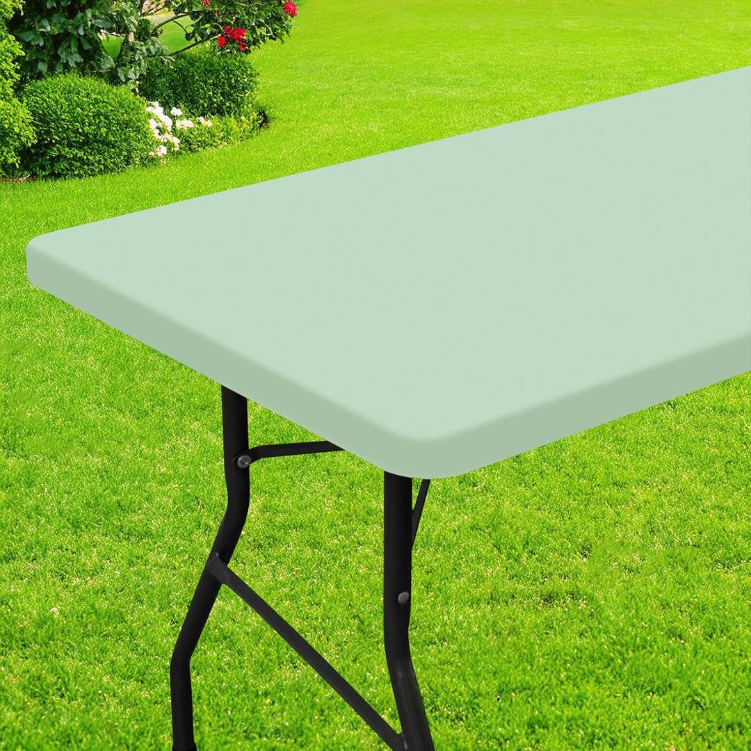 Smiry Rectangle Picnic Table Cloth, Waterproof Elastic Fitted Tablecloths for 8 Foot Tables, Washable Polyester Table Cover for Camping, Indoor and Outdoor (Green, 30"x96")