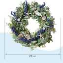 22 Inch Nautical Artificial Wreath with Starfish & Seashells Blue Berry Eucalyptus Wreath for Front Door Coastal Summer Home Decor for Wall/Fireplace