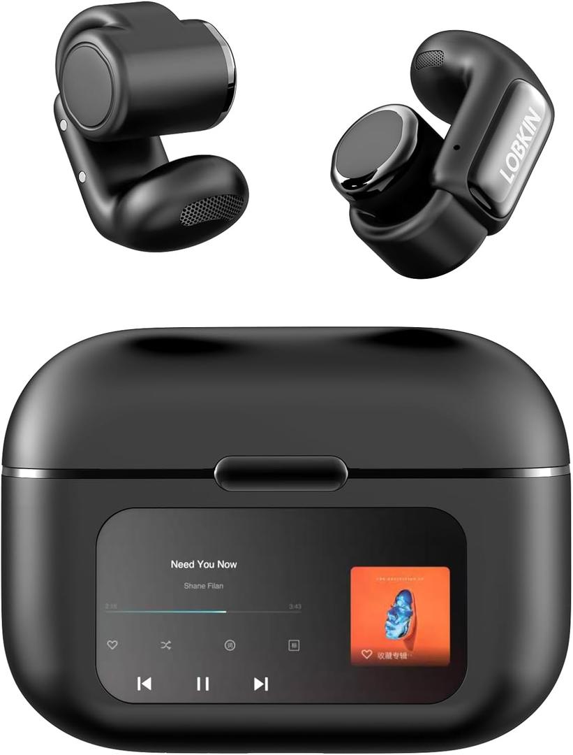 LOBKIN Open Ear Earbuds, Clip On Earbuds Wireless Bluetooth with Mic, Screen Touch Control