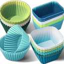 Silicone Cupcake Liners, Upgrades 36 Pack Reusable Baking Muffin Cups Nonstick 3 Shapes Pastry Cake Molds Bento Lunch Box Dividers (Soft Colors of 36 Pack)