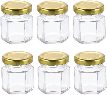 HARFINGTON 4pcs Hexagon Glass Honey Jars 1.5oz Small Mini Honey Jar Container with Gold Lids for Wedding Party Favors Bridal Shower