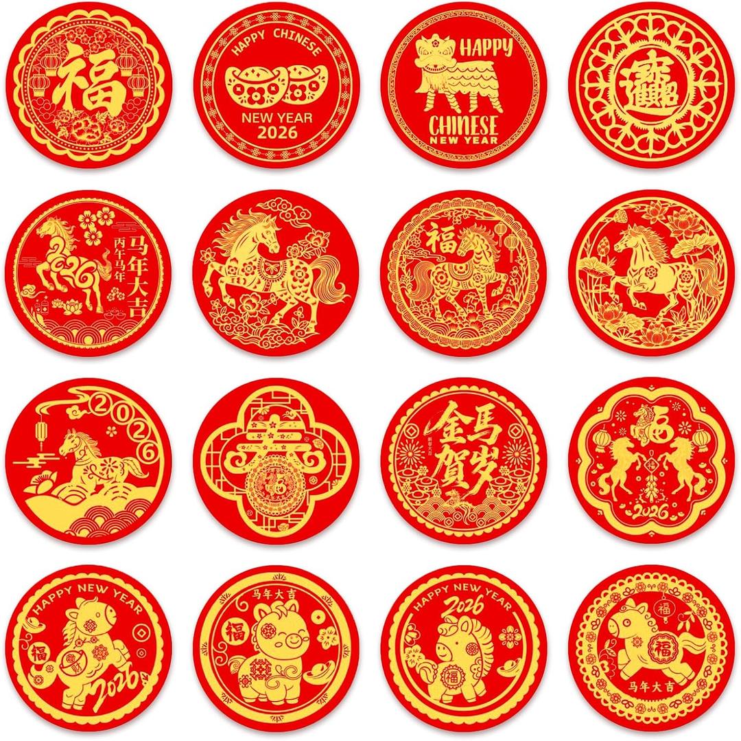 192PCS Gold Year of The Horse Candy Stickers Happy Chinese New Year Stickers 2026-0.9" Lunar New Year Gift Sticker Labels Spring Festival Party Supplies Chinese New Years Decorations