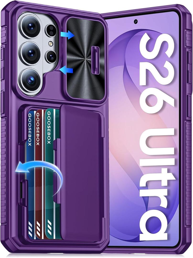 GooseBox for Samsung Galaxy S26 Ultra Case Wallet with RFID [Cards Holder][Camera Cover][Edge Raised] Full Body Shockproof Silicone Protective Phone Case for Galaxy S26 Ultra 2026 (Purple)