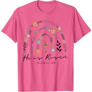 He Is Risen Flowers Rainbow Jesus T-Shirt, XL