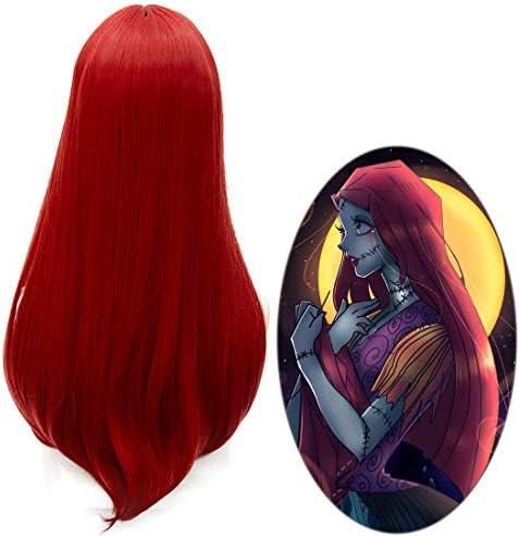 Red Sally Wig for Women, Long Straight Center Part Cosplay Wig for Halloween Costume Party