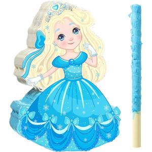 Threan Princess Piata Girl Princess Party Game Set Blue Theme Piata Birthday Decorations with Stick for Girl Baby Birthday Party Game Supplies Decoration