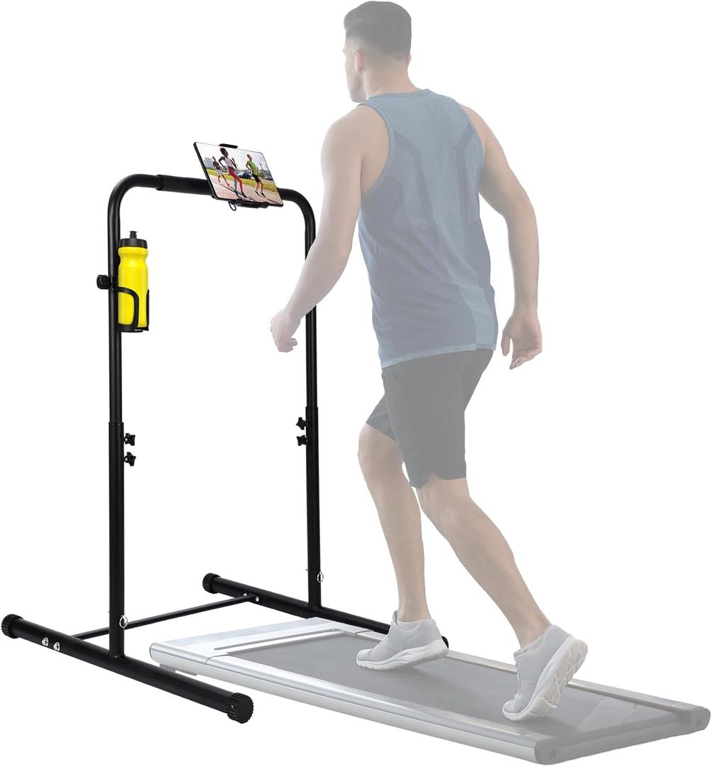 Leinuosen Large Handle Bar for Walking Treadmill Pad Only with Phone Holder and Cup Holder Adjustable Handrail Height from 50 to 67 Inch Comfortable Grip Stainless Steel Frame Overbold Stable