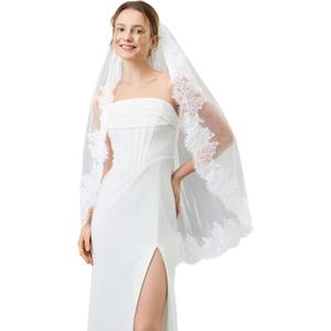 1 Tier Lace Veil Bridal Veil with Metal Comb, Wedding Veils for Women in Ivory & White, Multiple Lengths