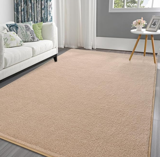 Pettop 7x10 Grey Area Rugs for Living Room Bedroom, Thickened Memory-Foam Throw Carpet, Modern Minimalist Super Soft Kids Boys Girls Rug, Non-Slip and Washable Carpets for Dorm Home Decor, Beige