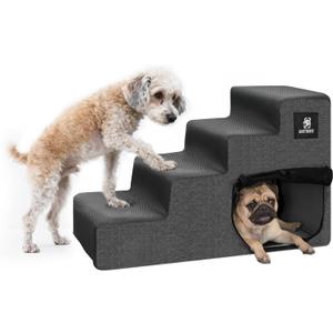 OneTigris Dog Stairs for Small Dogs, 4-Step Dog Ramp for Bed 22.5" H, Dogs Steps for Bed, Couch, Pet Stairs with Non-Slip Bottom Design, Cat Scratching, Pet Steps, Indoor, Grey