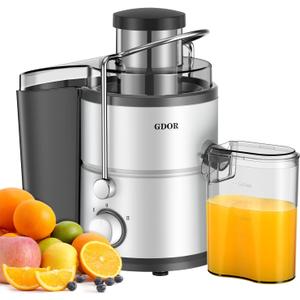 GDOR 800W Juicer Machine, 3 Wide Feed Chute, Dual-Speed Centrifugal Juicer for Fruits & Vegetables, Anti-Drip Function, BPA-Free, Easy to Clean with Brush, White