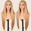 SOKU 13x6 Strawberry Honey Blonde Lace Front Wigs,32 Inch Long Straight Synthetic Hair with Pre Plucked Hairline,Free Part Silky Straight Glueless Lace Frontal Wig for Women Beginner Friendly