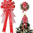 Wreath Bow Large Red Tree TopperBurlap with White Polyester Edge Gift Bow for Wedding Party Holiday Home Indoor Outdoor Decoration