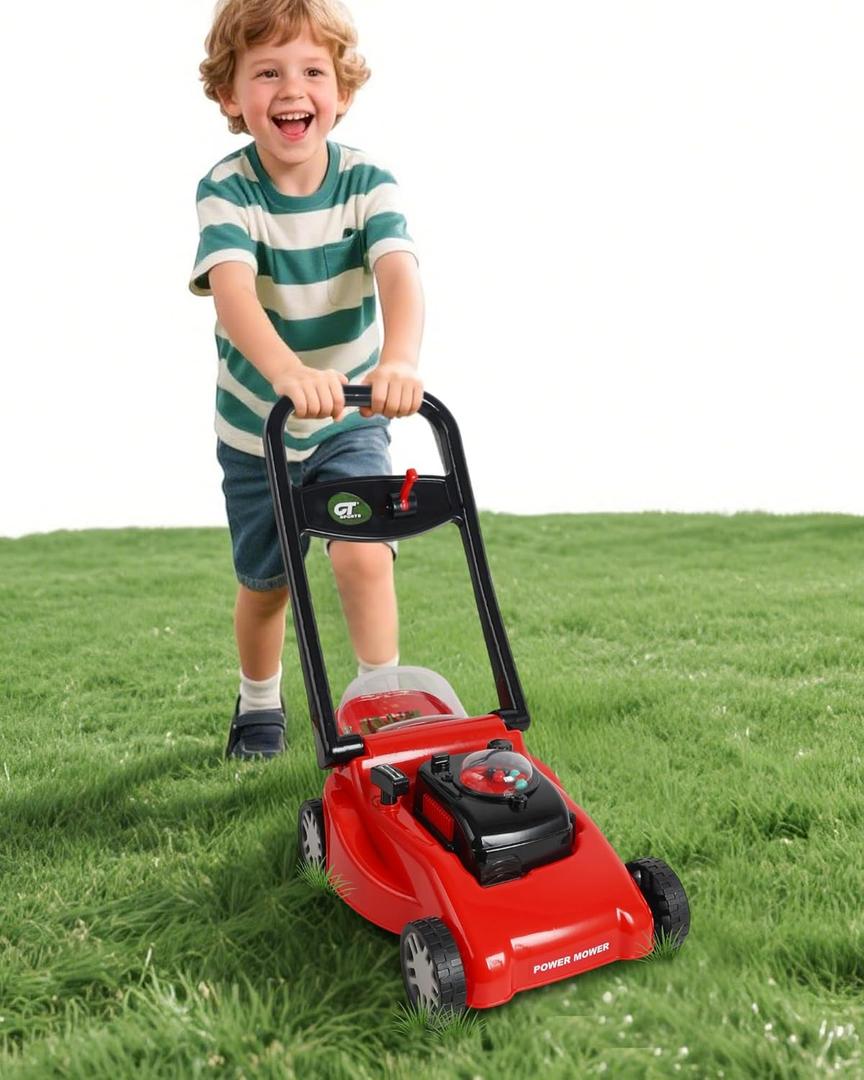 Kids Lawn Mower with Realistic Grass-Cutting Action and Sounds  No Batteries Required | Fun Outdoor Push Toy, Birthday Gift & Holiday Present for 3, 4, 5, 6 Year Old Boys and Girls (Red)