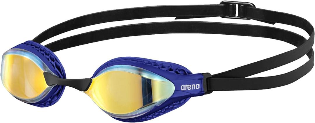 ARENA Unisex Adult Air-Speed Anti-Fog Racing Swim Goggles for Men and Women Air Seals Technology for Superior Comfort (Yellow Copper/Blue)