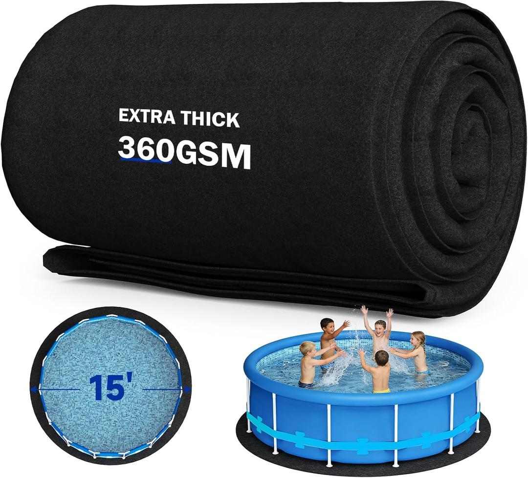 Uyittour 15Ft Round Pool Liner Pad for Above Ground Pools, 360G/M Extra Thick Heavy Duty Under Pool Mat, Seamless Puncture Resistant Geotextile Fabric Ground Padding, Extends Liner Life, Black