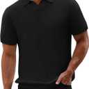 Beotyshow Mens Knit Polo Shirts Short Sleeve Hollow Out Crochet Sweater Tops Regular Fit Casual Fashion Basic Tee (Large, Black)