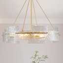 XINGQI Large 8-Light Modern Gold Glass Chandelier 26" Drum Light Fixture Round Water Ripple Pendant Lighting for Dining Room Living Room Kitchen Island Office