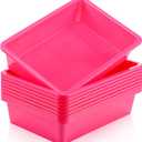 Hoteam 10 Pcs Flat Storage Organizer Tray Bin Paper Tray for Classroom Plastic Stackable File Organizer for School Office Teacher Book Organization(Dark Pink,13.78 x 9.84 x 3.15 Inch)