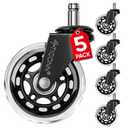 TICONN Office Chair Caster Wheels Set of 5 for Tile, Hardwood Floors and Carpets, Universal Fit for Most Chairs (Transparent)
