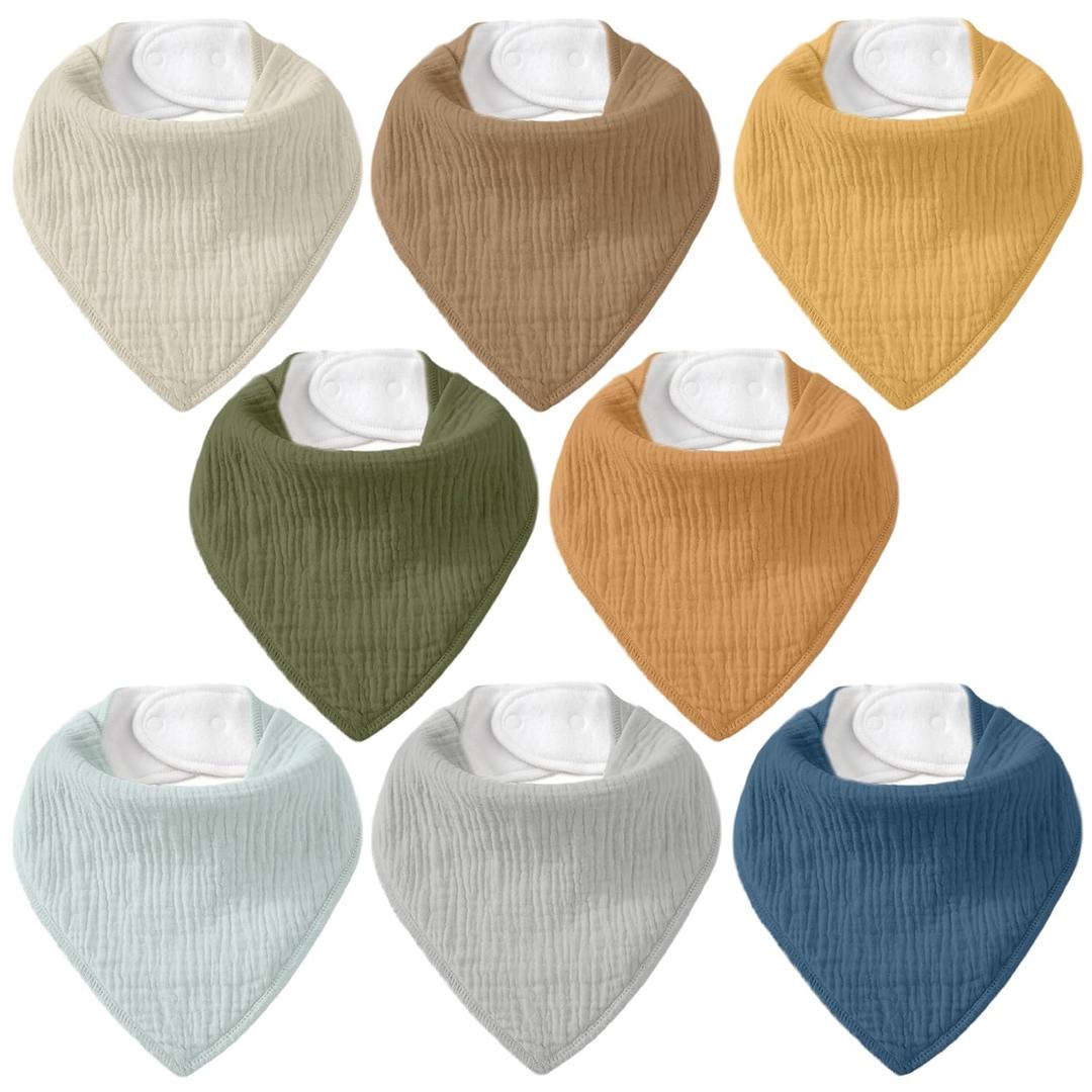 CIVARUA KIDS Muslin Baby Bibs 8 Pack, Baby Bandana Drool Bib for Drooling and Teething, Cotton Soft Absorbent for Girls Boys Calm Style Plain Solid Color