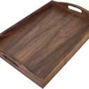 14.5x10Inches Black Walnut Wooden Ottoman Tray with Handles,Square Coffee Table Serving Tray for Home Decor,Couch Table for Party,Patio Breakfast Trays for Bed no Legs