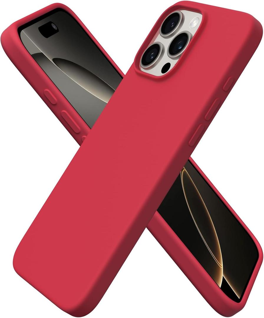 ORNARTO Compatible with iPhone 16 Pro Max Case 6.9", Slim Liquid Silicone 3 Layers Soft Gel Rubber Shockproof Protective Cover with Anti-Scratch Microfiber Lining-Red