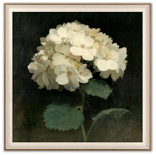 LAIART Framed canvas wall art, retro hydrangea canvas print wall decor，white flowers pictures 12x12 in