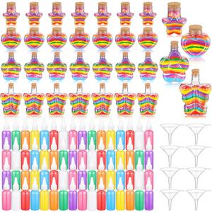 Bokon 48 Pcs Sand Art Kit for Kids Include Sand Art Bottle Colored Art Sand with Plastic Funnel Sand Art Activity Kit for Arts and Crafts Schools Birthday Wedding Party Favors Bulk