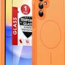 LeYi for Samsung Galaxy A15-5G Case: Samsung Galaxy A15 5G Phone Case with Screen Protector, [Magnet Fit] Solid Dual-Tone Panel Slim Skin-Feel & Full Body Shockproof for A15 Samsung Phone Case, Orange