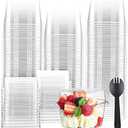 Tanlade 100 Sets 8 oz Clear Dessert Cups with Lids and Sporks Square Plastic Cups Disposable Parfait for Appetizer Mousse Fruit Oatmeal Party Serving