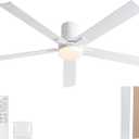 60 Inch Ceiling Fans with Lights and Remote,Flush Mount White Ceiling Fan with 5 Blades,6 Speed Reversible DC Motor,3CCT Dimmable LED-Low Profile Design for Bedroom, Living room & Covered Outdoor