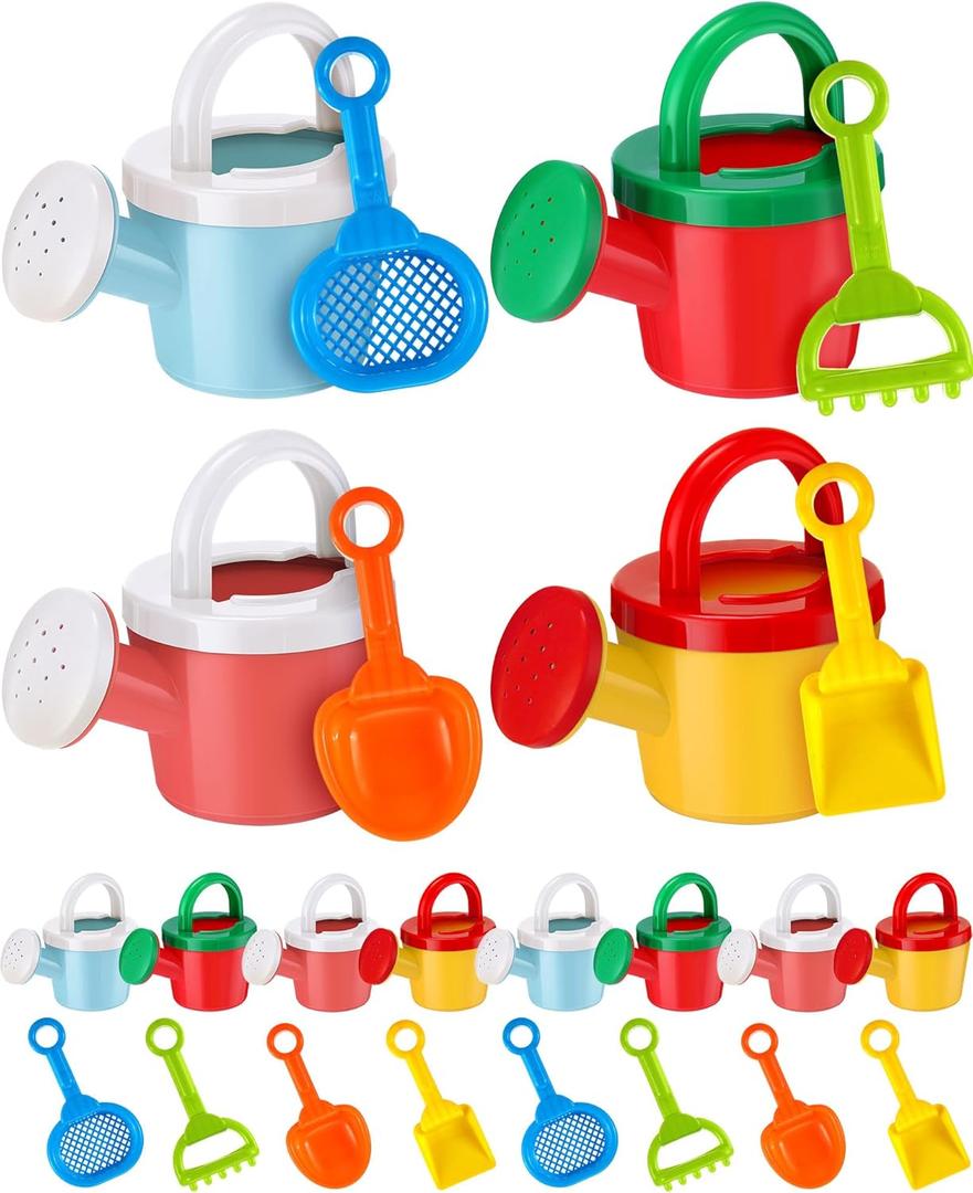 Sosation 24 Pcs Kids Watering Can Set 12 Plastic Small Watering Can Bulk 12 Shovels Gardening Tools Sand Toy Mini Water Buckets Play Kit for Flower Soil Planting Loosening Digging Trowel Rake Beach