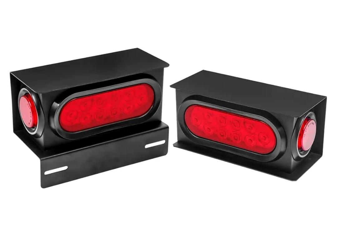 LIMICAR Trailer Lights Welded Mount Steel Boxes Housing Kit w/6 inch LED Oval Tail Lights & 2 inch LED Red Round Side Lights w/Grommets Wire Pigtails Connectors (Pack of 2)