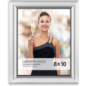 Langdon House 8x10 Silver Picture Frame, Contemporary Glam Photo Frame 8 x 10, Wall Mount or Table Top, Celebration Collection