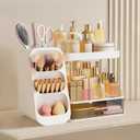 HBlife Bathroom Organizers and Storage with Brush Holder for Vanity, 3 Tier Plastic Makeup Organizer for Dresser Counter, Skincare, Lipstick, Perfume, and Cosmetic Storage