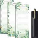 Epakh 3 Sets Grocery List Magnetic Notepad for Fridge with PU Leather Pen Holder Refrigerator Note Pad Magnet Shopping List Memo Notepads 3 x 7.9 Inch(Eucalyptus Leaf)