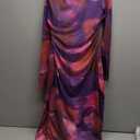 MEROKEETY Women's 2024 Long Sleeve Tie Dye Dress Bodycon Mock Neck Mesh Ruched Cocktail Maxi Dresses (Medium, Plum)