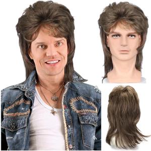 Mens Wig Short Fluffy Wavy Wig for Men Boys Natural Synthetic Male Halloween Costume Wig (Mixed Brown)