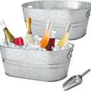2 Pack 4 Gallon Galvanized Tub Ice Buckets for Parties Portable Beverage Tub Champagne Bucket Metal Ice Buckets for Cocktail Bar with Ice Scoop
