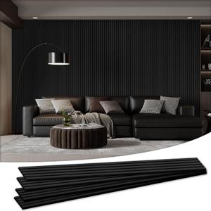4 Pack Wood Salt Acoustic Wall Panels 94" x 12.6" x 0.8", Matte Black, 4pcs - 94" x 12.6"