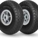 10x3.00-4 Flat Free Tire, 10" Heavy Duty Replacement Tire and Wheel Assemblies, Compatible Cosco Hand Trucks and Trolley Carts, 5/8" Axle Bore Hole, 2.2" Offset Hub, 2-Pack