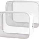 3 x TotePrint Stadium Approved White Frame Clear Toiletry Bag TSA Approved Clear Organizer Bags Portable Travel Makeup Bags with Zipper for Women (White)