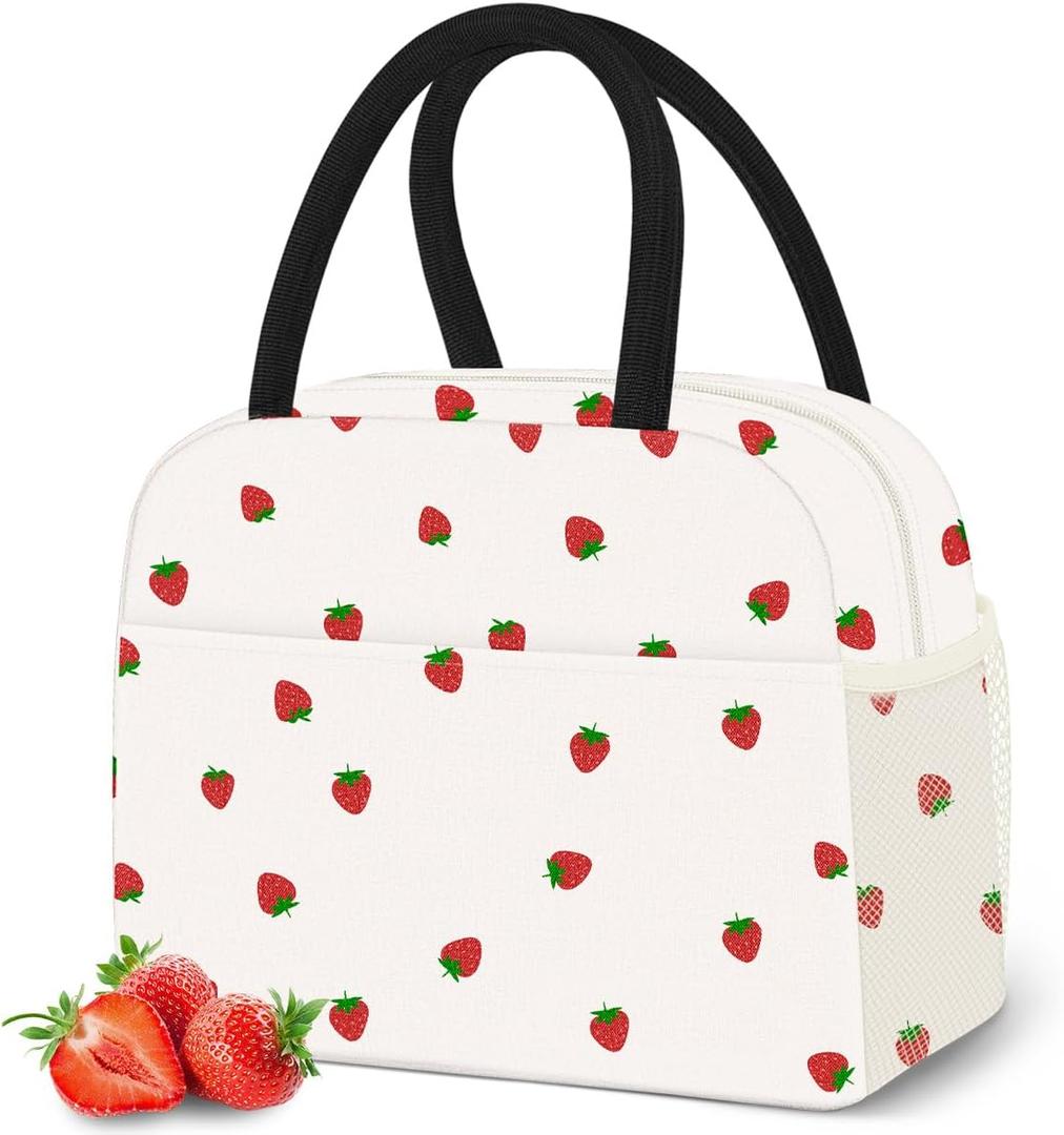 2 x DALINDA Lunch Bag Lunch Box for Women Men,Cute Strawberry lunchbag Reusable Insulated Lunch Tote Bag
