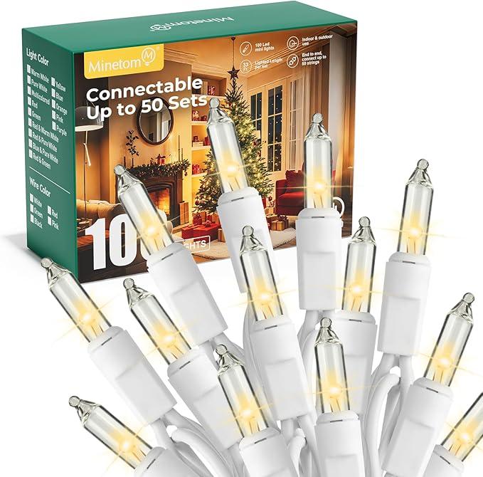 Minetom LED Clear Christmas String Lights, 100 Count 33 Feet LED Christmas Lights Bulb, Christmas Decorations Indoor, White Christma Tree Lights for Indoor Outdoor Xmas Wedding Party Festival