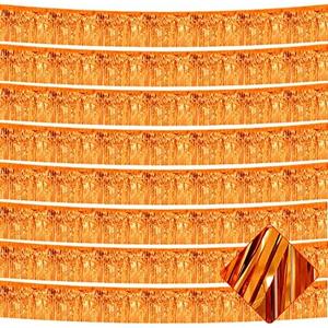 10 Pack 10 Feet Foil Fringe Garland Metallic Tinsel Streamers Banner Wall Hanging Curtain Backdrop for Parade Floats, Bachelorette, Wedding, Birthday, Halloween, Christmas Party Decorations(Orange)