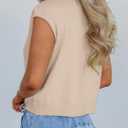 Womens Rolled Cap Sleeve Knit Top Button Front Summer Lightweight Sweater Shirt (Beige, M)