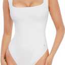 Popilush Bodysuits for Women - Sleeveless Square Neck Thong Bodysuit Tummy Control Double Lined Going Out Corset Tops, 
M