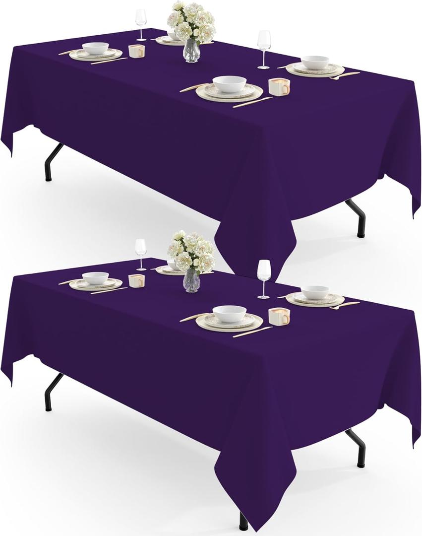 Pureegg Rectangle Table Cloth 60" x 102"  Durable Polyester Tablecloth Offers Reusable & Washable Protection, Ideal for Outdoor Party, Picnic, Wedding, Banquet and Birthday, 2 Pack, Purple